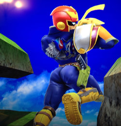 tinycartridge:  Captain Falcon ain’t missing no meals ⊟ Much ink has been spilled over whether 2014 was the year of the butt — anyone who caught a glimpse of the callipygian Captain Falcon in Smash Bros., though, already knew. Even Amiibos can’t