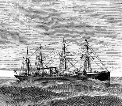 A modern steamship in 1880.