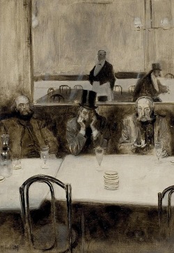 Paul Verlaine, Bibi-la-Purée et Stéphane Mallarmé au café Procope, Serafino Macchiati, 1890.