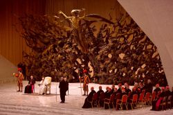 This sculpture is called La Resurrezione. It was created for the Paul VI Audience Hall by Pericle Fazzini in 1971.