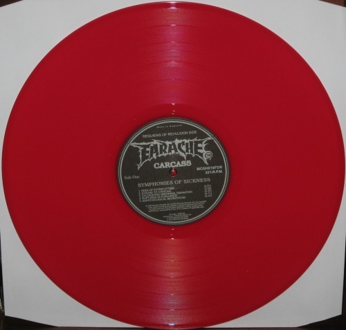 djshredder:  Carcass - Symphonies Of Sickness - 2013 Earache Records “Devourment Red” vinyl - limited to 300 copies.  Remastered in Full Dynamic Range 