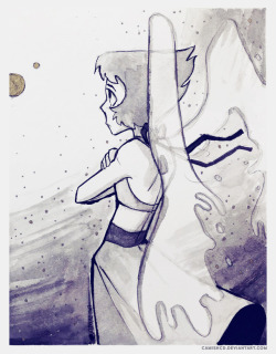 camishcd:  Ink drawing of Lapis, looking back home~ There’s a colored version here: http://camishcd.tumblr.com/post/169420460754 