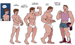 blogshirtboy:  I started the sketch for this months ago and then forgot about it! Conveniently comes in two pages in case you like your muscle growth without TG or if you like your TG without muscle growth!  BSB why you do this to me!! I’ve wanted to