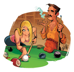 woolfgirls:  Friday night! Might play a little pool. #NSFW #illustration #cartoon #pool #poolballs #pocketbilliards #stupidity #pinup #pinupgirls #sex #sexy #lowbrow #humour #humor #magazine #dirty Illustration © Woolf 2014.  All rights reserved.