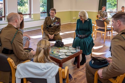The Duchess of Rothesay presents service medals to Riflemen during a visit to 3rd Battalion The Rifl