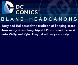 blanddcheadcanons:  Barry and Hal passed the tradition of keeping score (how many times Barry trips/Hal’s construct breaks) onto Wally and Kyle. They take it very seriously.  emmalovespunk