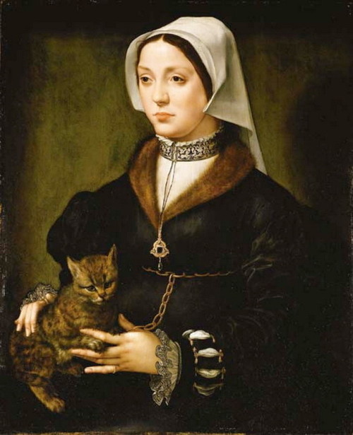 Portrait of a woman with a cat; Attributed to Ambrosius Benson (1495/1500-1550)