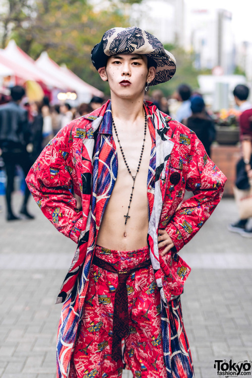 Nanako and Fumiya  on the street in Tokyo wearing vintage fashion along with a Christopher Nemeth ov