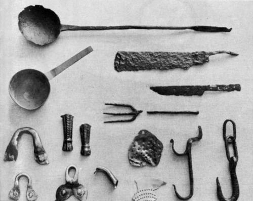 Kitchen tools excavated from the colony at Jamestown, Virginia.