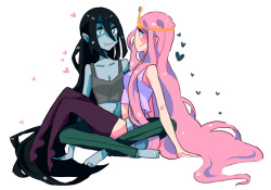 brittsart:  These past two days I’ve been on an Adventure Time binge so I just had to draw Marceline and PB :-)
