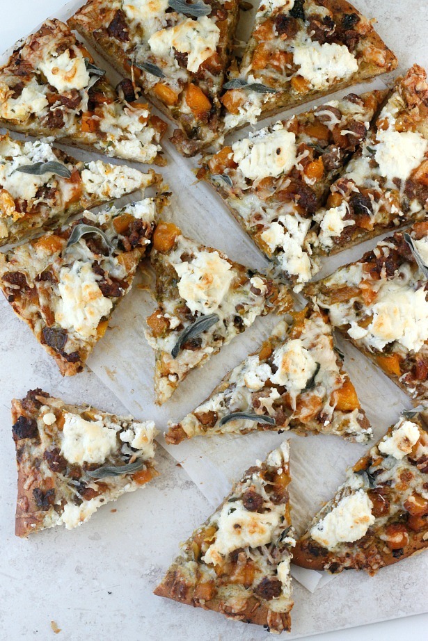 foodffs:  Butternut Squash, Brussels, Spicy Sausage, and Ricotta Pizza  Really nice