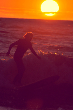 highenoughtoseethesea:  Sunset surfer Photo: MarcoVDZ