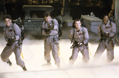 lostlevel:  Harold Ramis, Dan Aykroyd, Bill Murray & Ernie Hudson in Ghostbusters (1984).