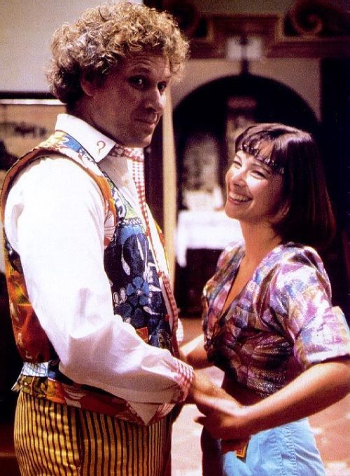 daily-doctor-who-picture:The Sixth Doctor and Peri Brown.