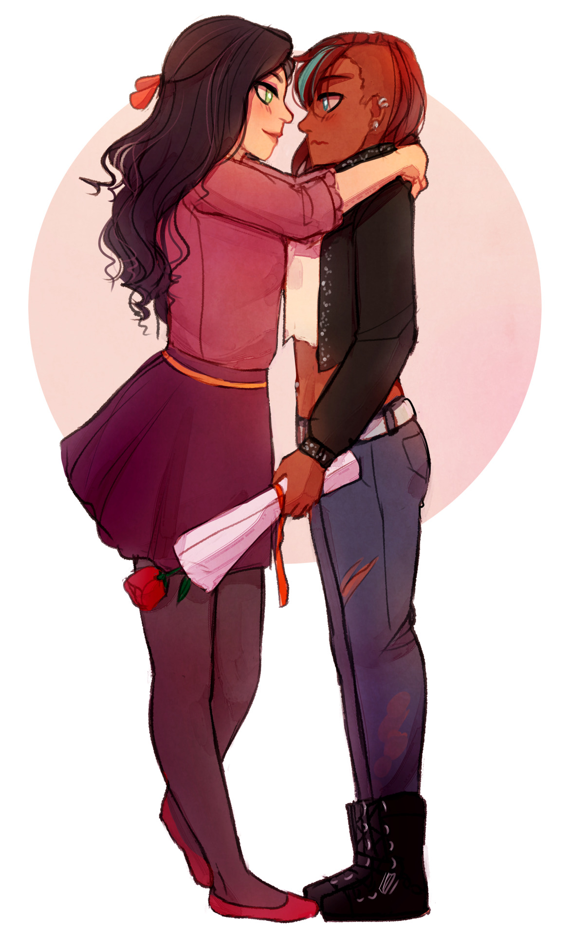 walkingnorth-art:  Cutesy modern Korrasami, because the world needs more punk!Korra.