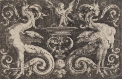 scribe4haxan:  Ornament: Two Sphinxes and a Winged Man, 1528 ~ by Lucas van Leyden…