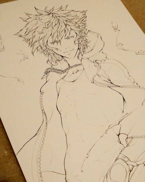 draconli:  (Ignore carpet!)   Finished inking! I drew angsty older Sora (because what if Sora was the bad guy…?)   Wondering if I should color it…?