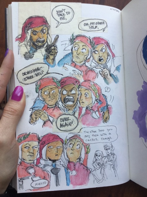 ofhopefuldays:from the sketchbook! silly but Much Needed comedia things, especially the virgil vs. t