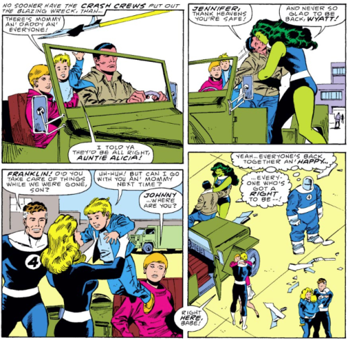 Jennifer, thank heavens you’re safe!And never so glad to be back, Wyatt!Fantastic Four vol 1 298: “C