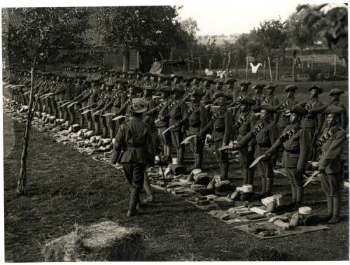 Gurkhas at kit inspection, France, World War I.