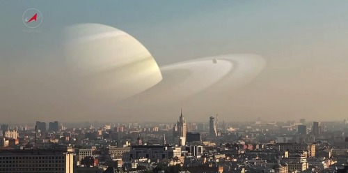 transylmania:This is a visualization of what it might be like if the Moon was replaced with Saturn at the same distance as our moon