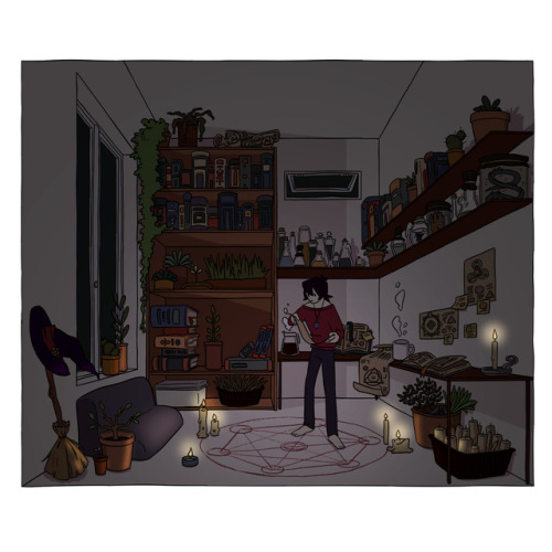 liyuart:A little gif of a witch’s room (and the original)