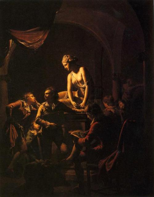 artist-joseph-wright: An Academy by Lamplight, 1769, Joseph WrightMedium: oil,canvas