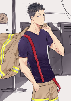nairuru:  Happy Birthday @qi-tana !! (´∇ﾉ｀*)ノ This is Firefighter!Otabek from Qit’s fantastic fanfiction ‘Fire Red’ !! I hope you like it~! (/ღღ///) Thank you for always being such an inspiration to me and motivating me to do my best