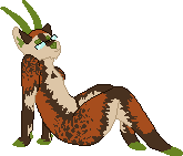 an anthro ibex with green horns and hooves sat on the ground and leaning back on their arms.