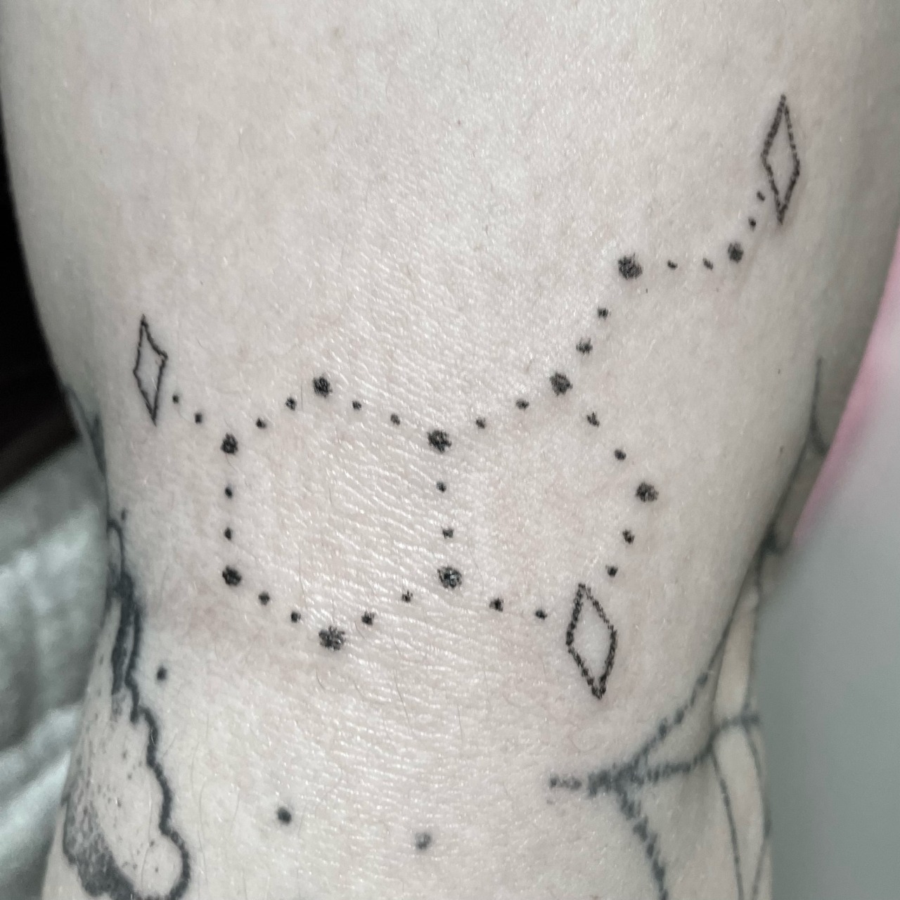 Aries constellation tattoo forming the word SEA
