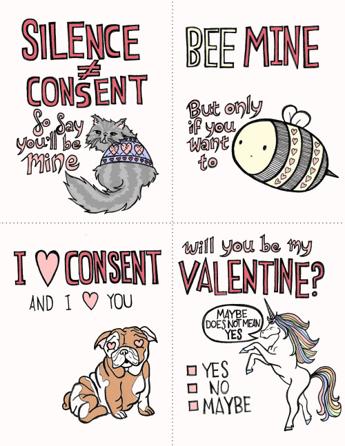 wearewhatfeministslooklike:whatwepretend:I made some printable consent Valentines that you can color