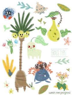 yoshijoshii:  I love drawing in crayon. Grass Type Pokemon Print