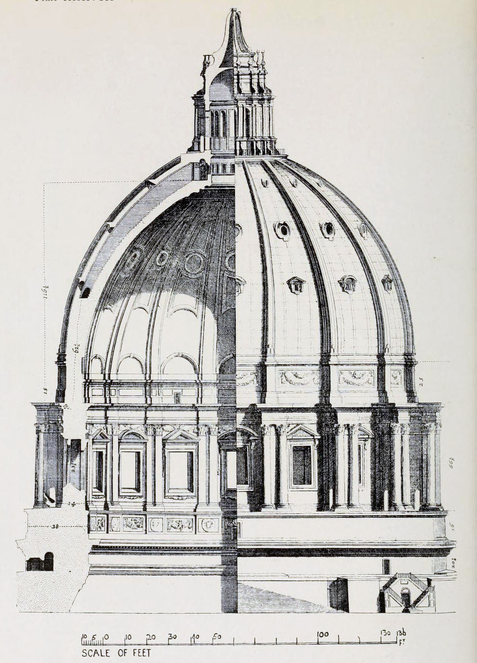 Section and elevation of the dome of Saint Peter’s, Vatican City