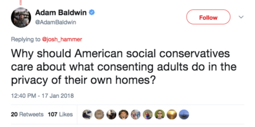 mediamattersforamerica:  After decades of vilifying LGBTQ people and trying to strip them of their rights, suddenly conservatives don’t care about what “consenting adults do in the privacy of their own homes.” LOL OK. 