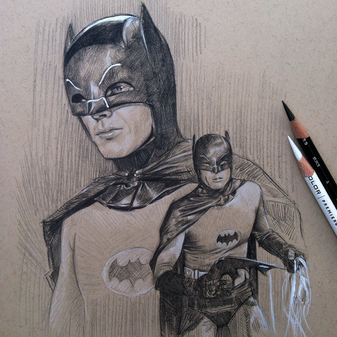 amazing_syd | Adam West Batman - colored pencil on toned paper