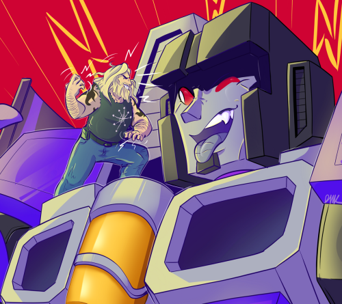 galacticproblems:Commission for @soothedcerberus of Rock ‘n Roll and Skywarp jamming to some metal m