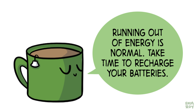 positivedoodles:  [image description: drawing of a green cup of tea saying “Running