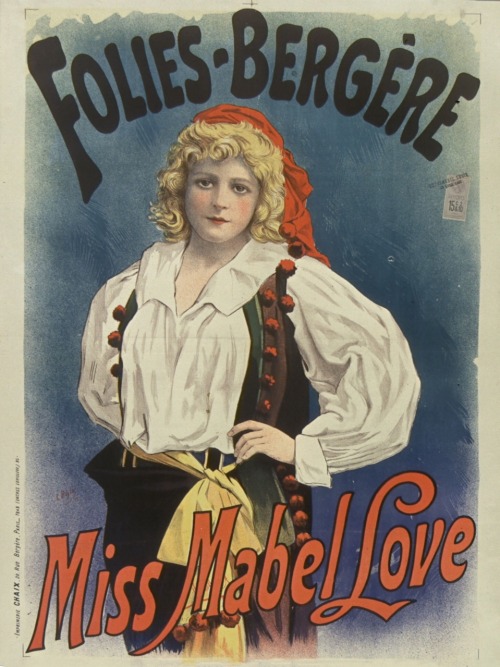 Miss Mabel Love. Affiche. Folies-Bergère. Art by Lucien Baylac. (1851-1911). Illustrateur.