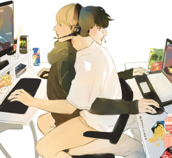 shuaitofu:  taekook play overwatch1 chair? marathon? college au? who knows