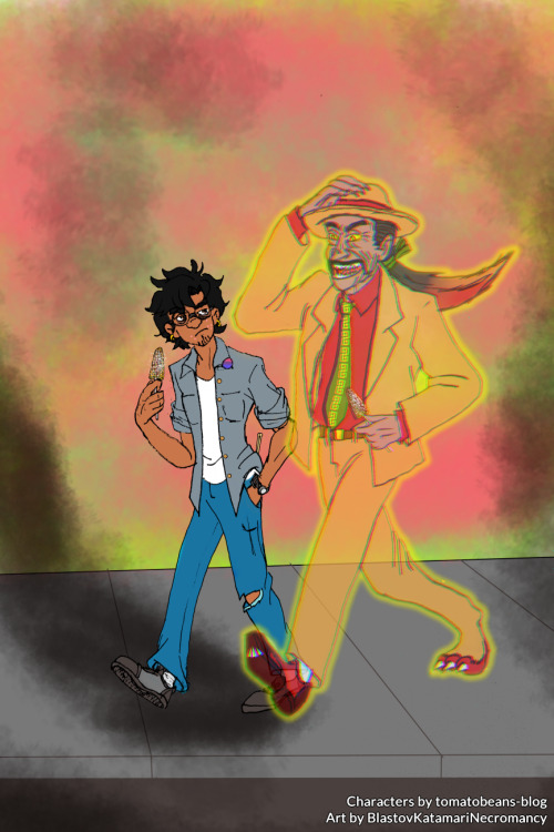 blastovkatamarinecromancy:I drew Greg and Huehuecoyotl AKA Coyote, created by @tomatobeans-blog