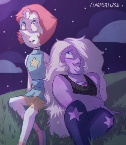 clarasalizsu: Pearlmethyst Week Day 6: Date Night Watching the stars after a date (?) Even Amethyst could have fun with it with Pearl at her side   @annadesu @fuckyeahpearlmethyst   