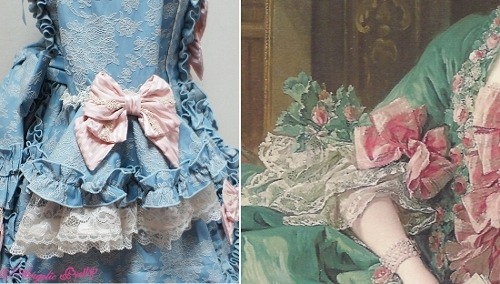 quini-maze:  Comparison between “Pompadour Onepiece” by Angelic Pretty and the dress of “Madame de Pompadour” by Francois Boucher. 