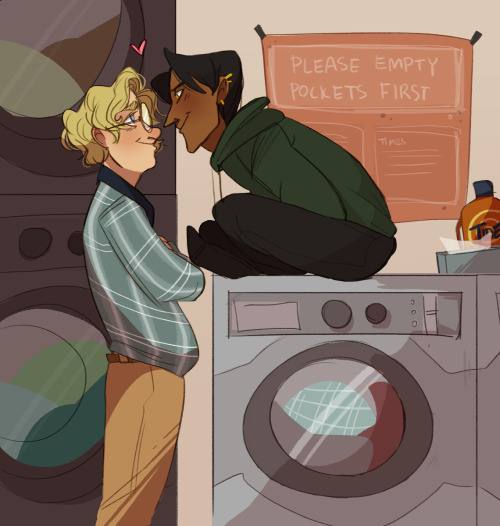 clairedraws:boring college au where az and crow go to the same laundromat off campus because they bo