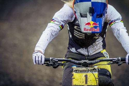 womenscycling: “Exhausted and relieved, Rachel Atherton across the line after the wildest run 