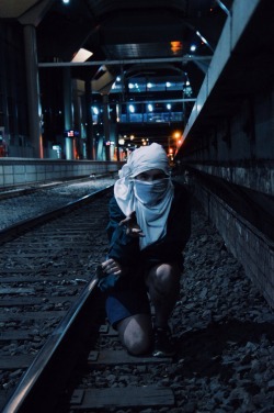 cljj:  rdxv:  In the middle of the night, we entered Southern Cross and crept quietly underneath the platform, as a security guard does his routine patrol through the train station, he comes onto the platform we were next to, we stop and stay close to