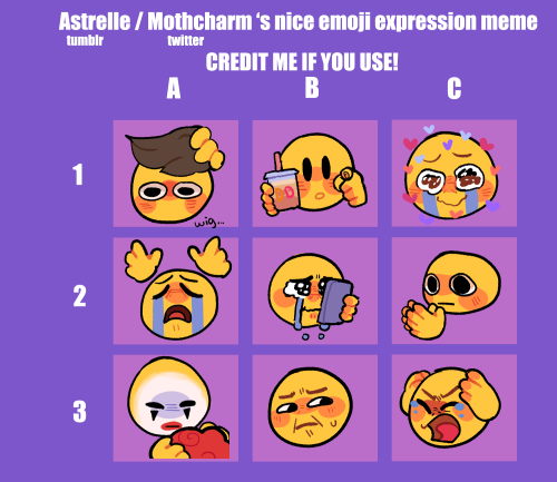 astrelle: By popular demand, here it is: all 3 sets of my emojis compiled into expression memes! fee