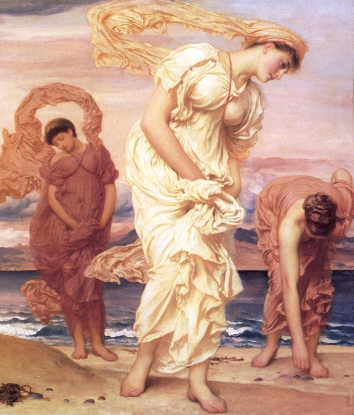 a-little-bit-pre-raphaelite:  detail Greek Girls Picking up Pebbles by the Sea, Frederic Leighton   British Vogue July 1985, photographed by Alex Chatelain