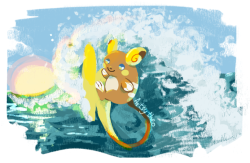 artsy-theo:Alolan Raichu riding the waves!