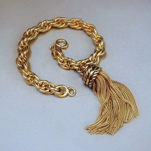 Vintage WHITING DAVIS Tassel Bracelet Thick ROPE Chain Braided Strands Victorian Revival