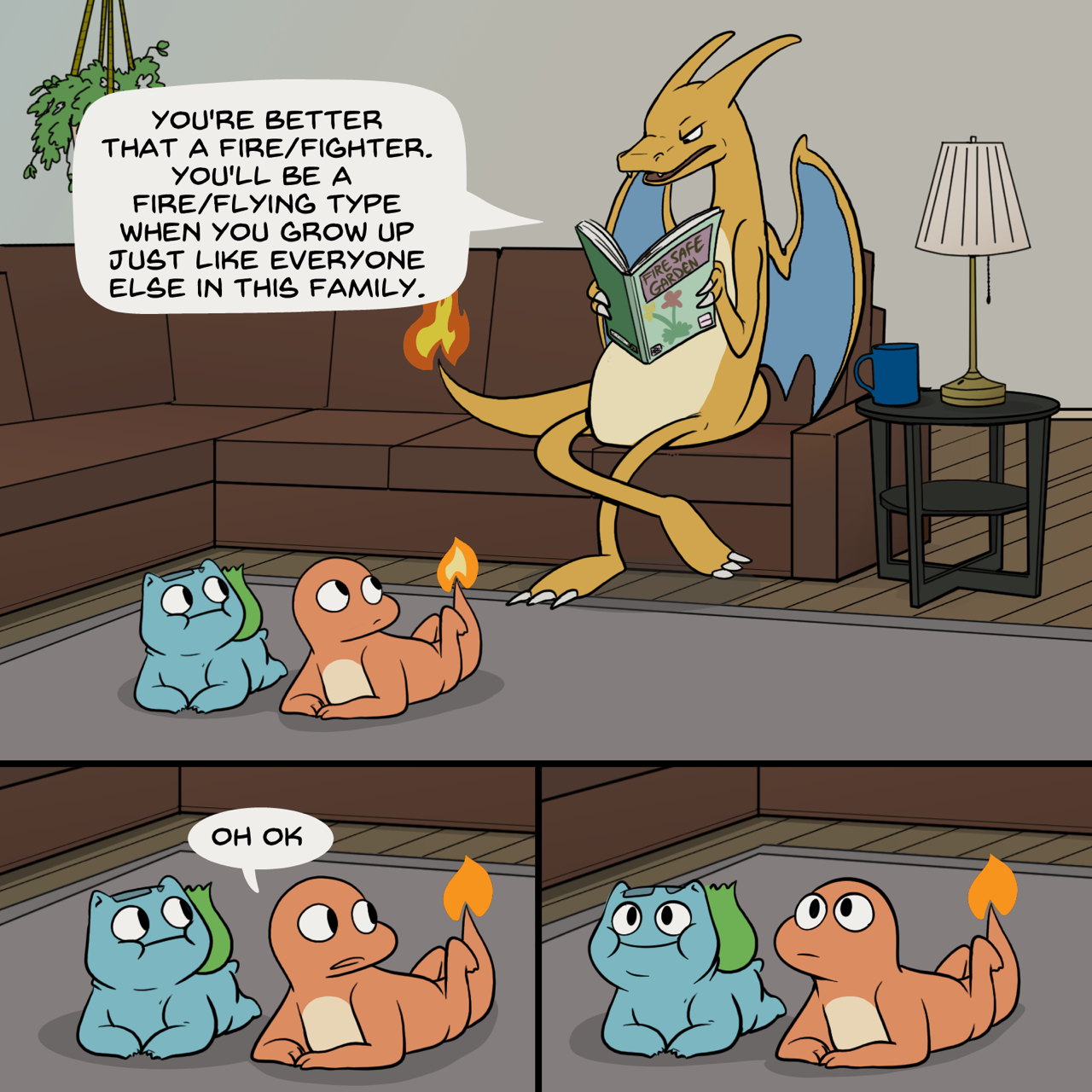 nekoama:   The Harsh Truth  Don’t bring up Dragonite around Charizard, he’s still